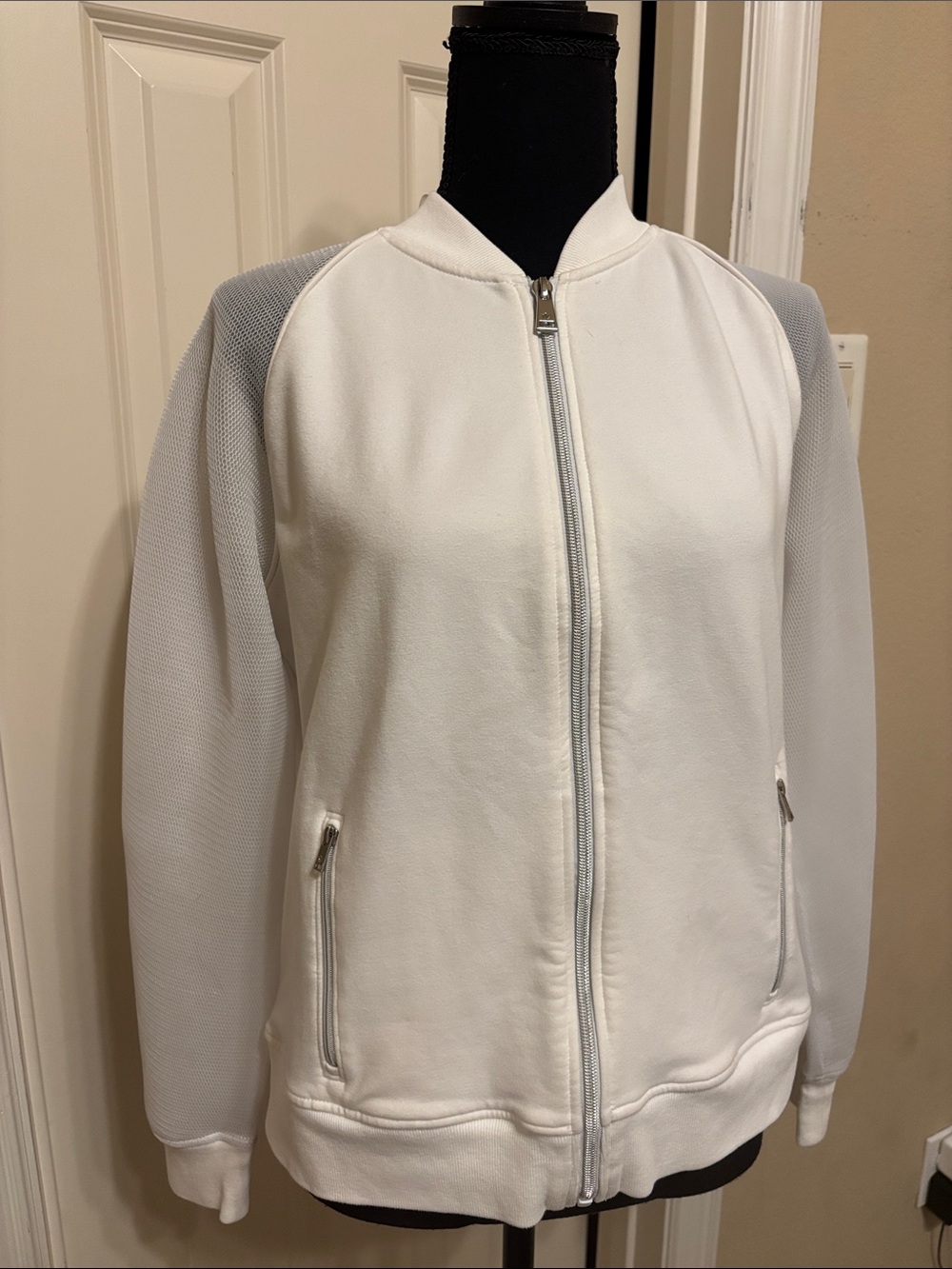Ralph Lauren White Bomber Jacket with Textured Sleeves